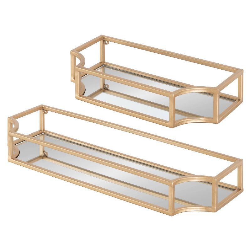 Elegant Gold Metal Geometric Wall Shelf Set, 2 Pieces