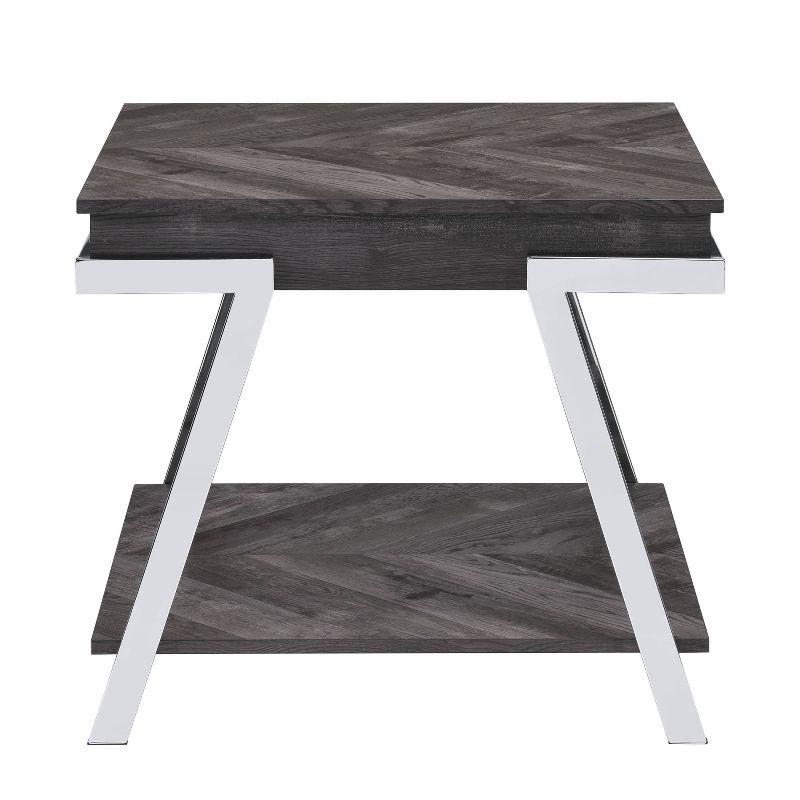 Roma End Table Metal and Wood Dark Gray - Steve Silver Co.: Chrome Leg, 26" Length, Fixed Shelf