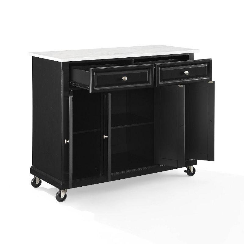 Crosley 42" Avery Kitchen Island/Cart Distressed Black/White Marble: Traditional Style, 6 Shelves, 2 Drawers, Locking Wheels