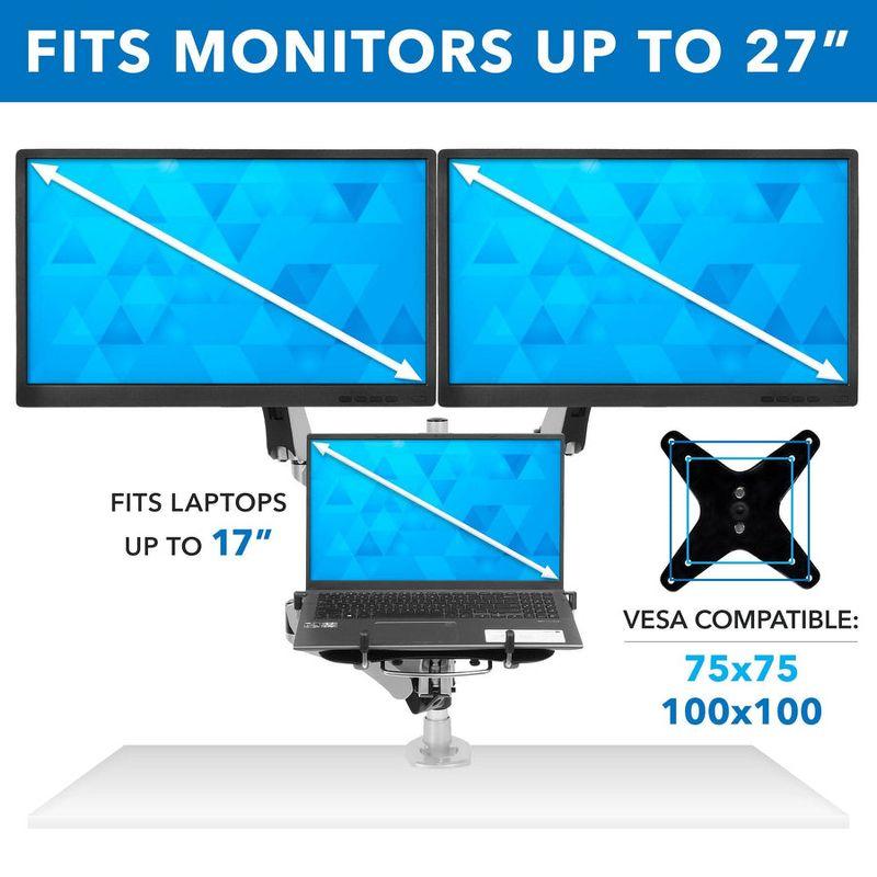 Mount-It! Monitor & Laptop Desk Stand, Fits Two Computer Monitors & One Laptop, Up To 27 Inch Monitors & 17 Inch Notebooks, Full Motion w/ Vented Tray