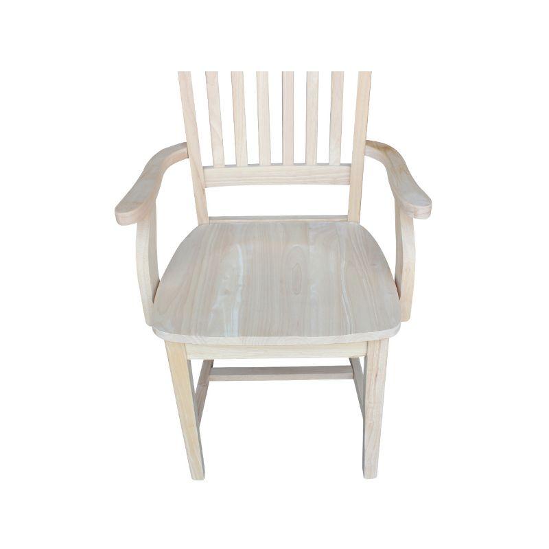 Mission Side Chair with Arms Unfinished - International Concepts: Solid Wood, Slat Back, Kitchen Furniture