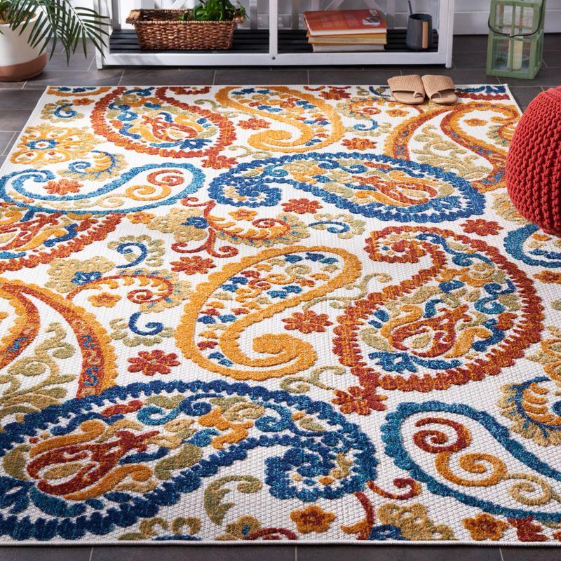 Blue Floral Synthetic Square Non-slip Area Rug 4' x 4'