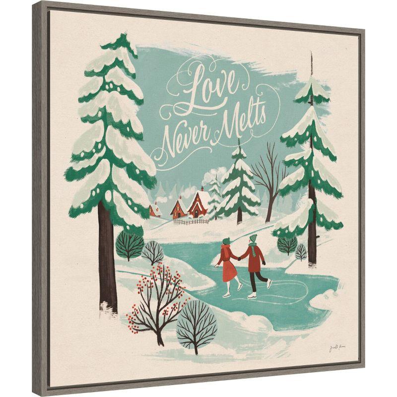 22" x 22" Winter Bliss V Ice Skating Framed Wall Canvas - Amanti Art