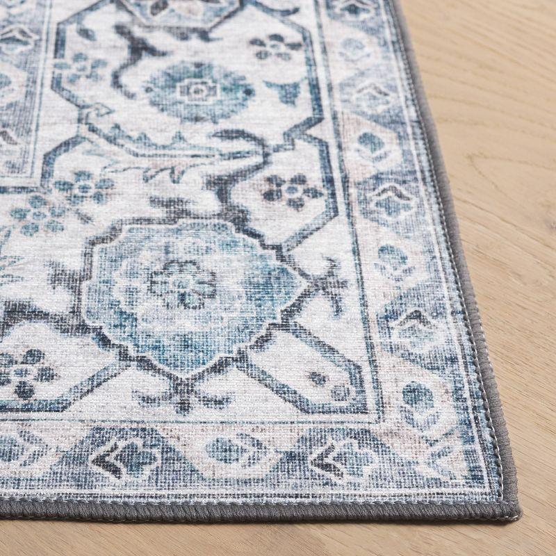 Ivory and Blue 6' x 6' Square Washable Area Rug