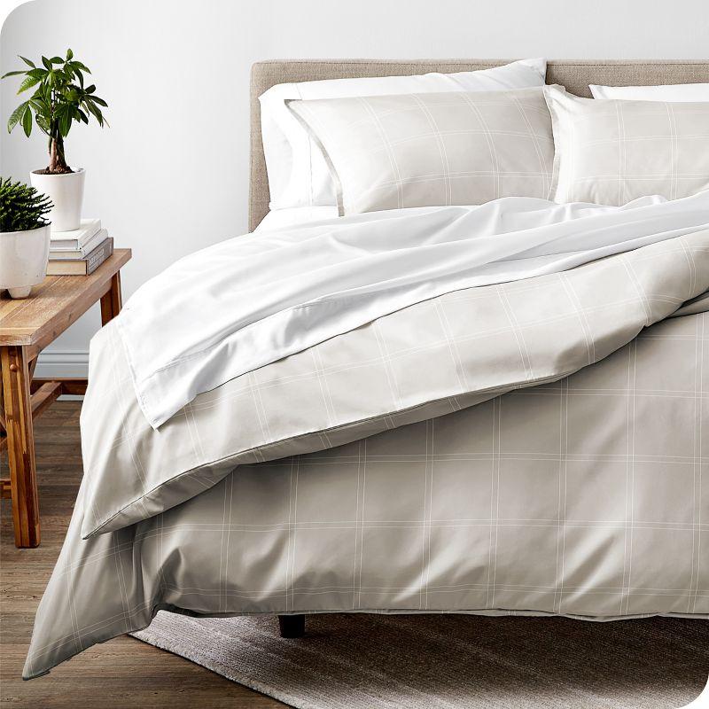 Queen Modern Plaid - Stone/White Double Brushed Duvet Set by Bare Home