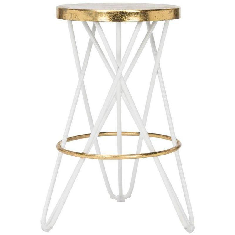 White and Gold Leaf Mid-Century Modern Counter Stool