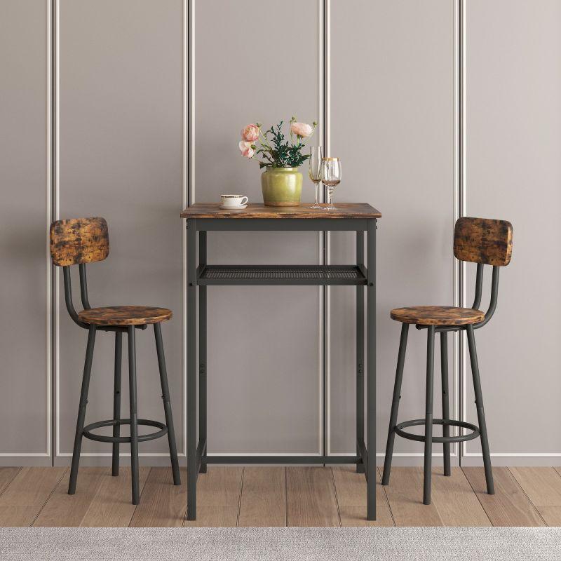 LOVMOR Modern 3 Pieces Bar Table Set with 2 Bar Stools, Backrest and Partition, for Apartment, Small Spaces, Brown