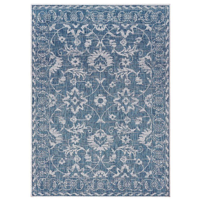 Aqua Blue Floral Damask Indoor/Outdoor Area Rug