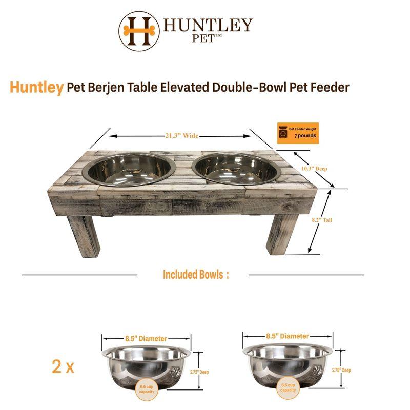 Huntley Pet Berjen Table Elevated Double Bowl Pet Feeder, Brown Wash (Large)