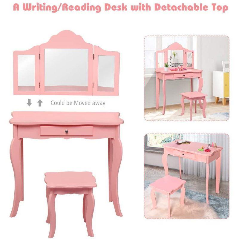 Infans Kids Vanity Table & Stool Princess Dressing Make Up Play Set for Girls Pink