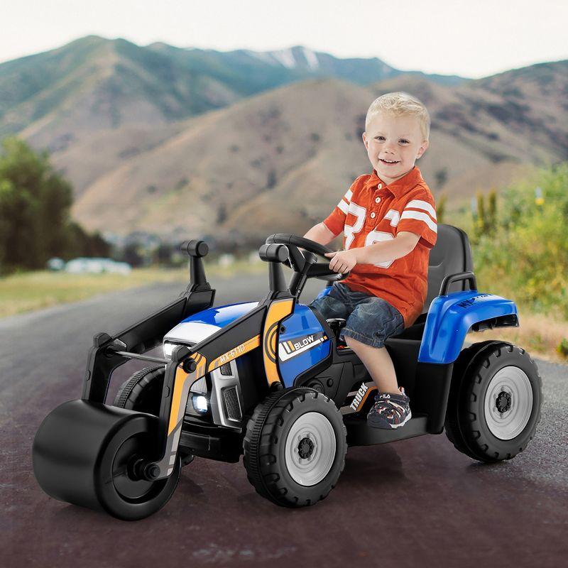 Costway Kids Ride On Roller 12V Electric Tractor Remote w/ Music & LED Light Blue