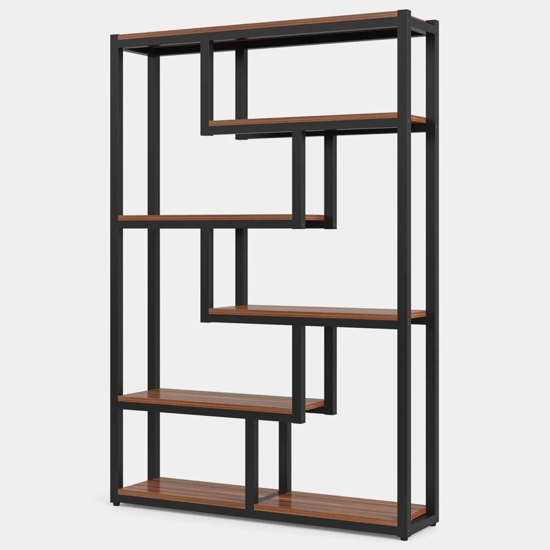 Hommoo 6-Tier Bookshelf, 69" Industrial Bookcase with Staggered Shelves