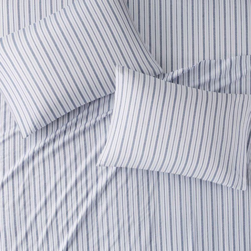 Queen Blue Stripe Cotton Percale Sheet Set