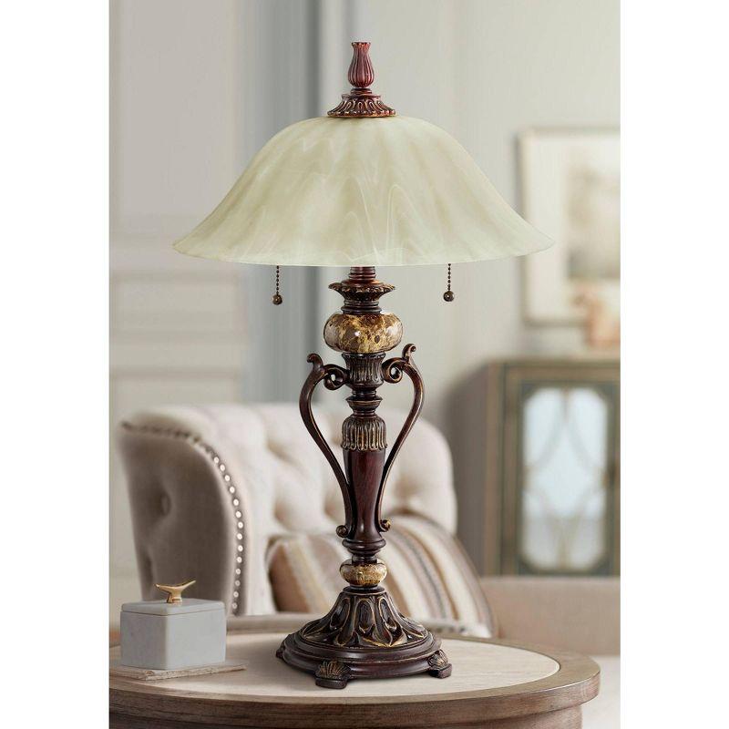Kathy Ireland Traditional Table Lamps 26" High Set of 2 Bronze Alabaster Champagne Glass Shade Living Room Bedroom House Bedside