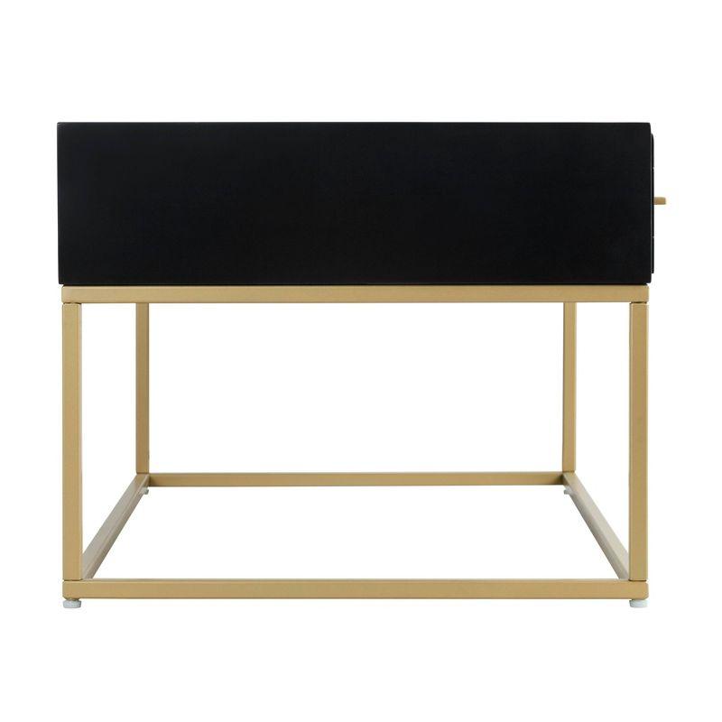 Tommy Hilfiger Ellias Modern Coffee Table with Two Drawers, Glossy Black Top, Golden Metal Frame