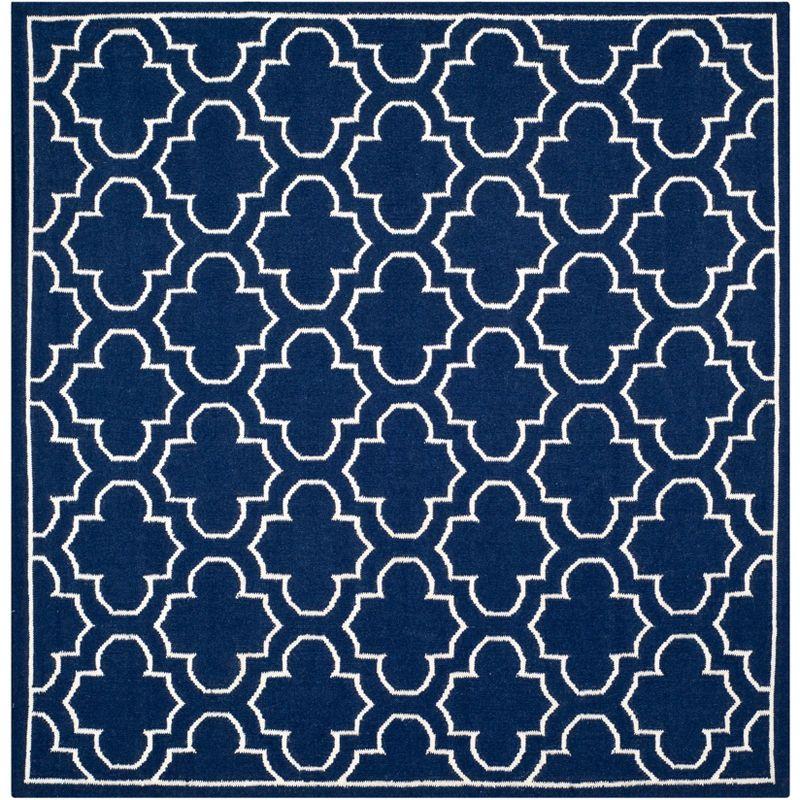 Dhurries DHU625 Hand Woven Area Rug - Navy/Ivory - 7'x7' - Safavieh.