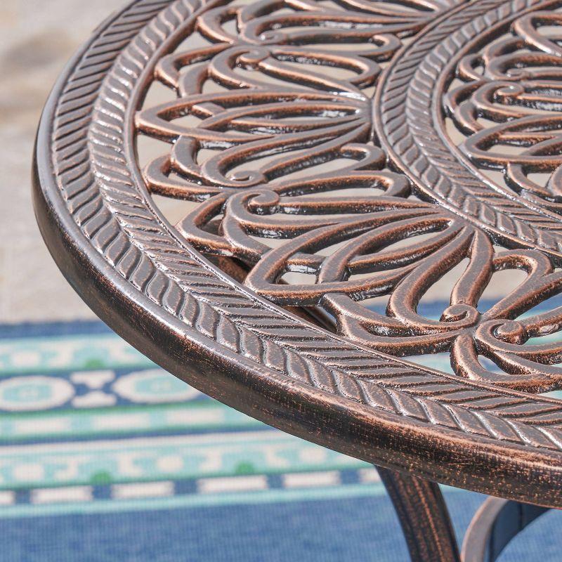 Outdoor Round Cast Aluminum Dining Table, Shiny Copper