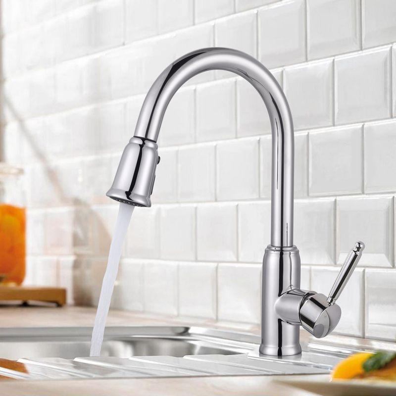 WOWOW Single-Handle Pull-Down Sprayer Kitchen Faucet