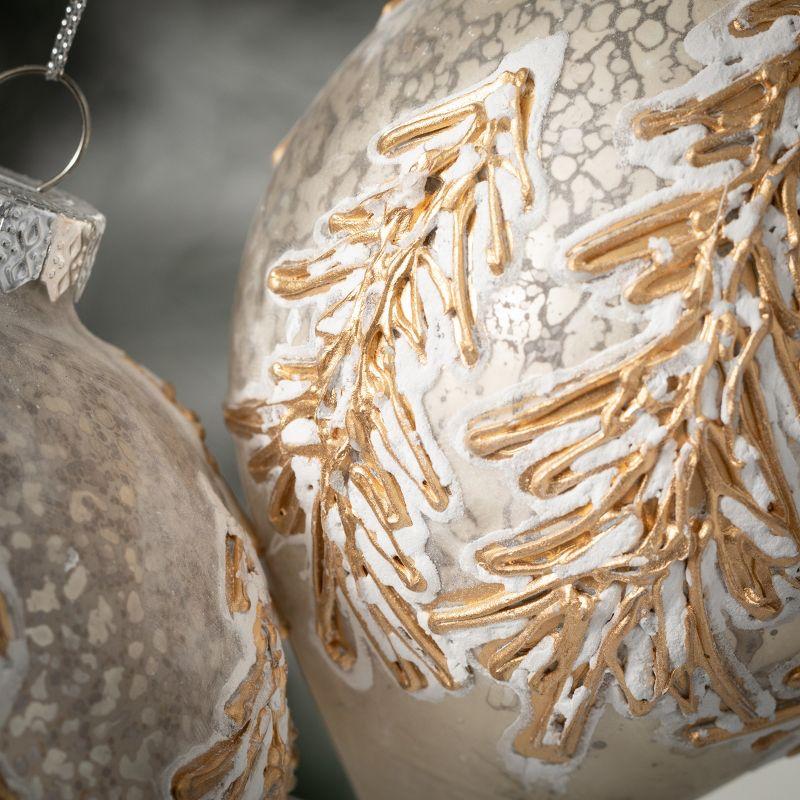 Frosted Gold Pine Glass Ornament Set