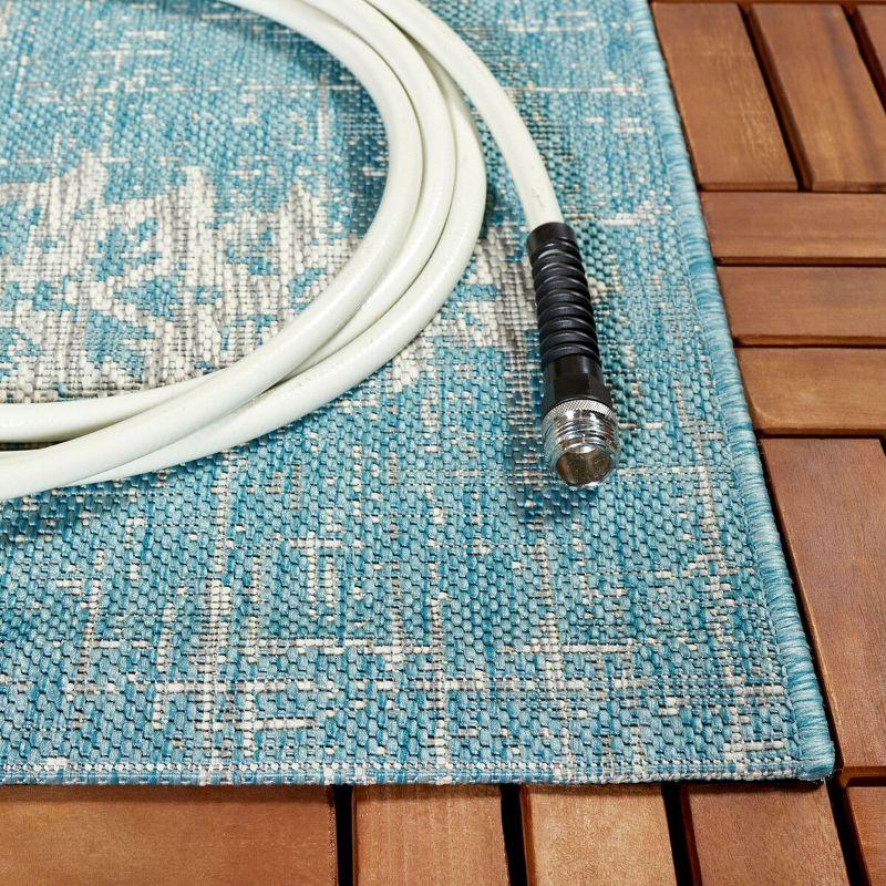 Aqua and Grey Synthetic Rectangular Indoor/Outdoor Area Rug