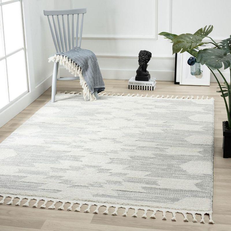 Geometric Braided Fringe 5' x 7' Gray Synthetic Area Rug