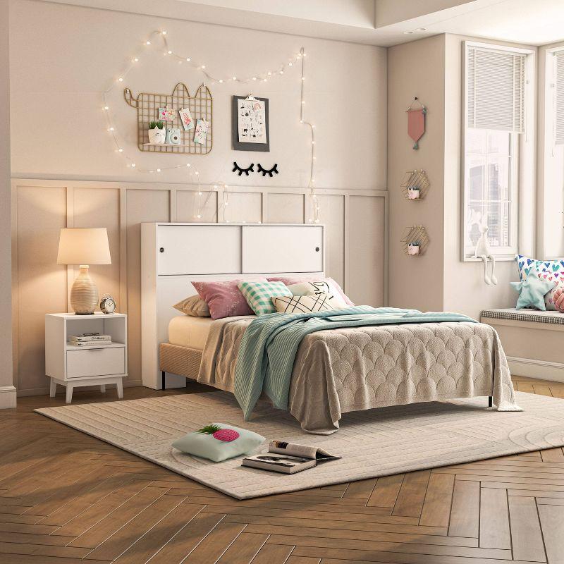 Polifurniture 2pc Full Victoria Bedroom Set White: Modern Engineered Wood, Storage Headboard, Melamine Finish