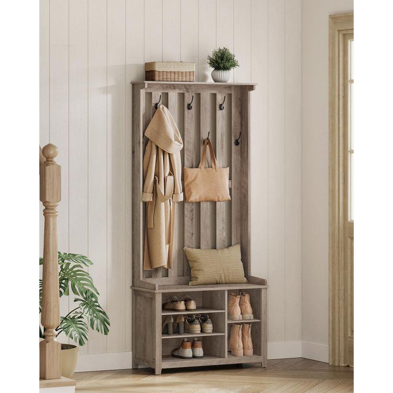 VASAGLE Hall Tree with Bench and Shoe Storage, Coat Rack with Shoe Bench, 7 Double Hooks for Jackets, 13.8 x 31.9 x 70.9 Inches, Heather Greige