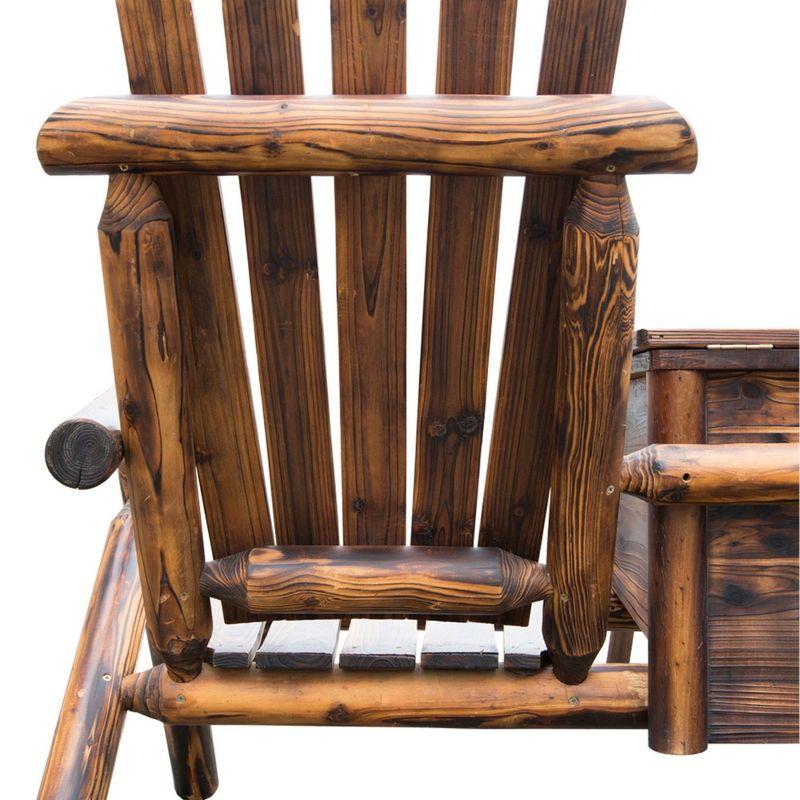 Outsunny Wooden Double Adirondack Chair Loveseat with Inset Ice Bucket, Table, Rustic Look, & Weather-Resistant Varnish