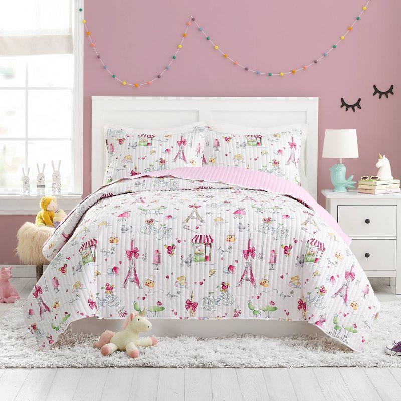 Urban Playground Pretty in Paris Reversible Pink Quilt Set