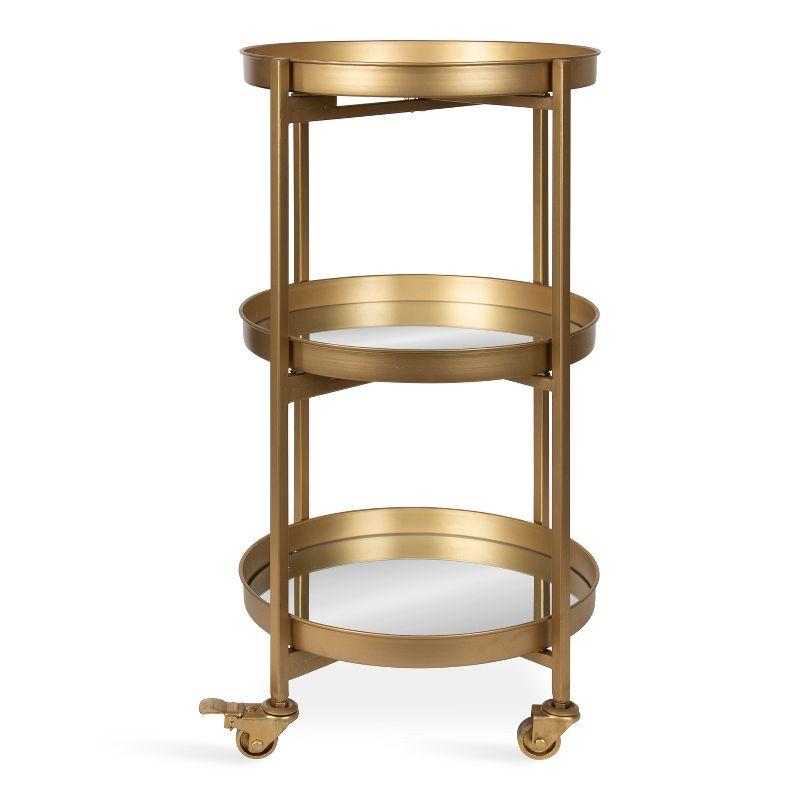 Celia Gold Finish 3-Tier Round Metal Bar Cart with Mirror Trays