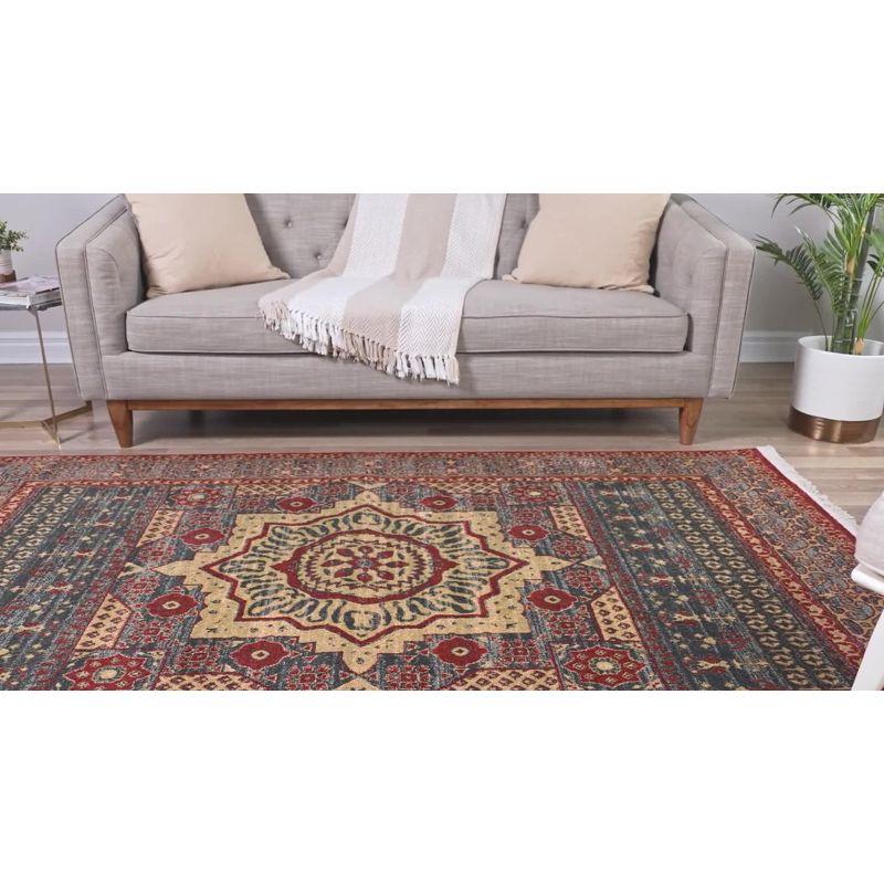 Rectangular Red Synthetic Easy Care Area Rug