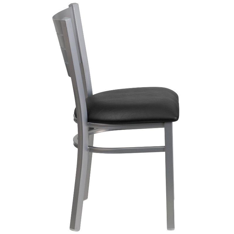 Elevated Slat Back Silver Steel Side Chair with Black Vinyl Seat