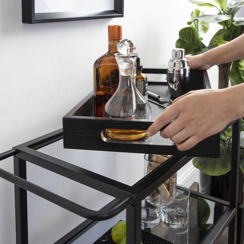 Black Metal Bar Cart with Glass Shelves and Tray