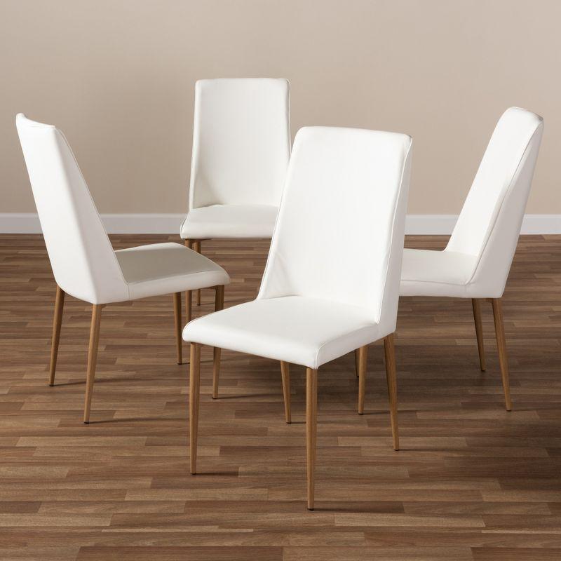 Chandelle Set of 4 White Faux Leather and Wood Modern Dining Chairs