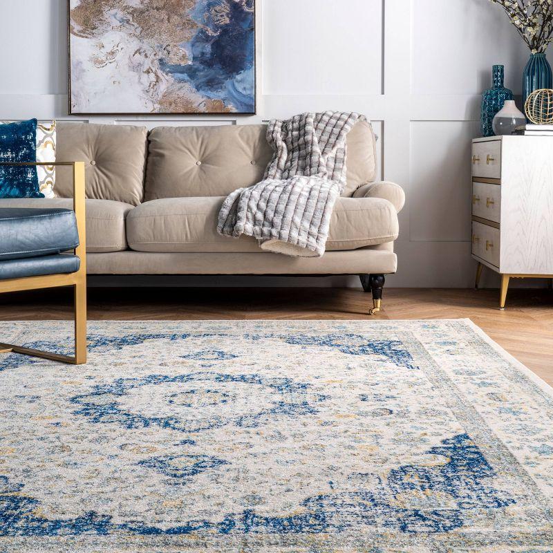 12'x15' Verona Vintage Persian Style Area Rug Blue - nuLOOM: Geometric Pattern, Low Pile, Indoor Rectangle Rug