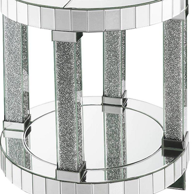 Round Mirrored Glass End Table with Faux Diamonds