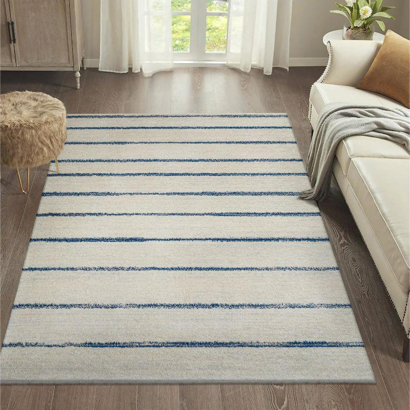 Cream and Navy Stripe Synthetic 4' x 6' Area Rug