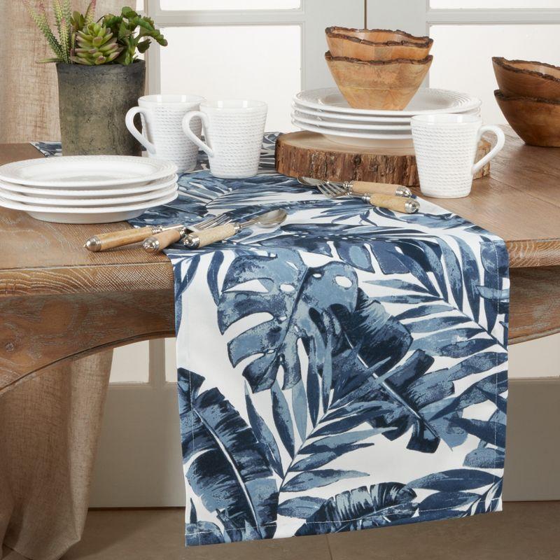 Blue Tropical Polyester Table Runner with Bohemian Design