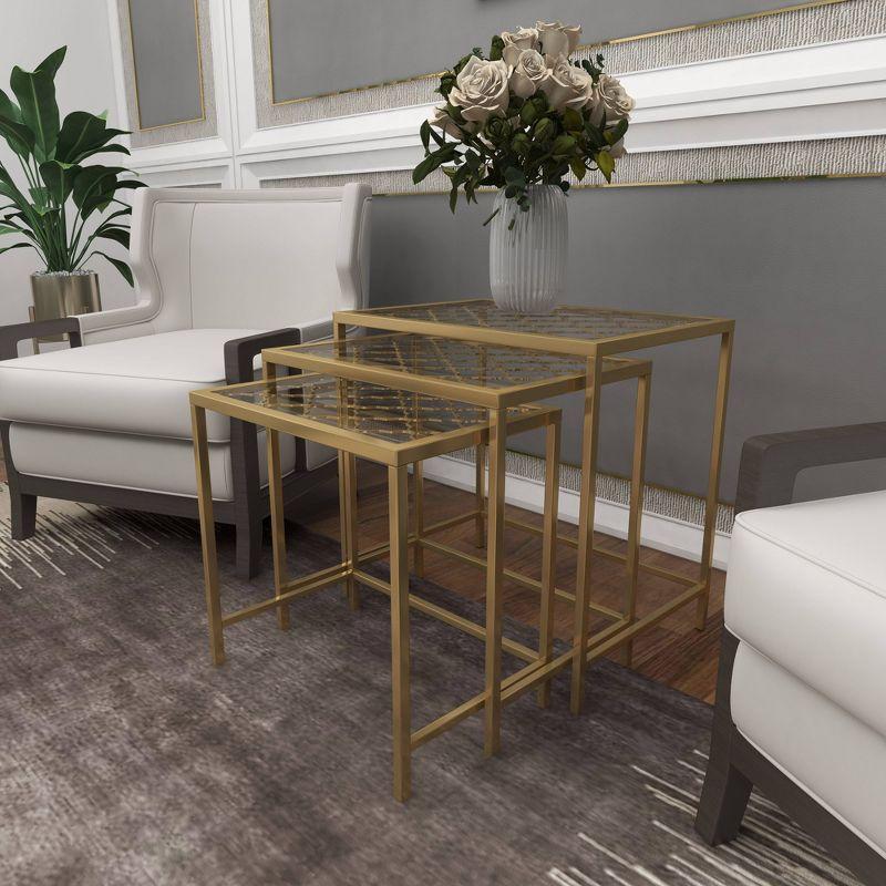 Olivia & May Metal Nesting Tables Pale (Set of 3) Gold: Satin Finish, Glass Surface, Iron Frame, No Assembly Required