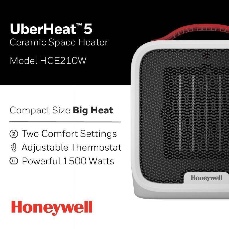 Honeywell UberHeat 5 Ceramic Heater White: Portable Electric Indoor Heater, Adjustable Thermostat, 1500W, ETL Listed