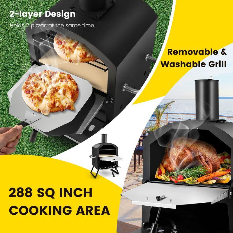 Costway 2-Layer Pizza Oven Wood Fired Pizza Grill Outside Pizza Maker with Waterproof Cover