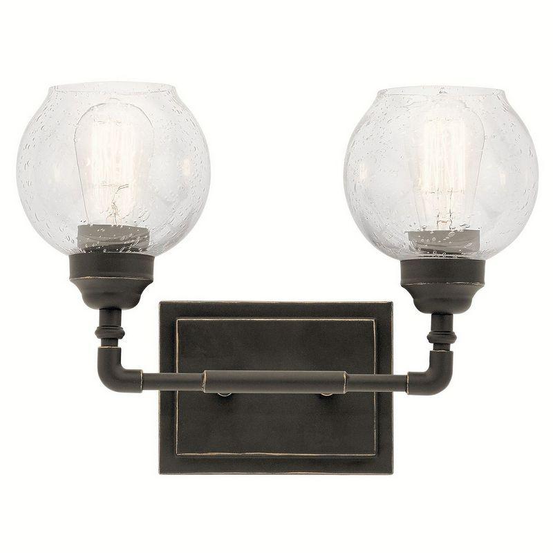 Niles 2-Light Distressed Bronze Vanity Light with Clear Globe Shades