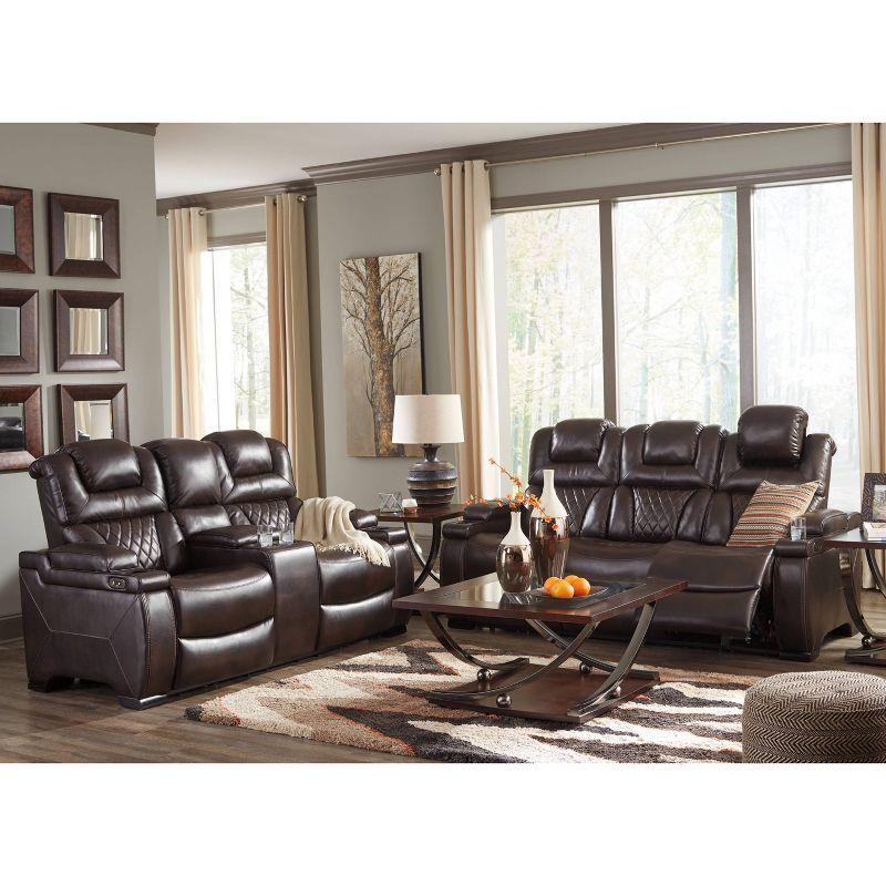 Brown Faux Leather Tufted Reclining Loveseat with Cup Holder