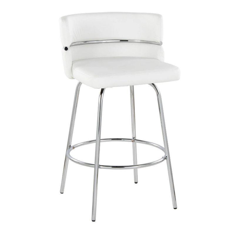 Set of 2 Cinch-Claire Counter Height Barstools Chrome/White - LumiSource: Metal Frame, Swivel Seat, Velvet Upholstery, Footrest