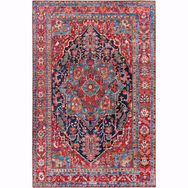 Linden Bright Red Hand-Knotted Synthetic Oval Rug