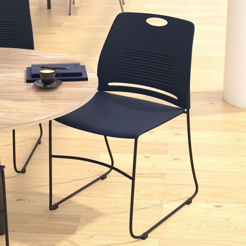 Navy Armless Plastic Stacking Reception Chair with Steel Base