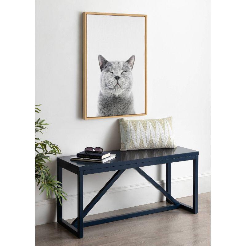 Smiling Cat Canvas Print in Natural Wood Frame for Kids Nursery