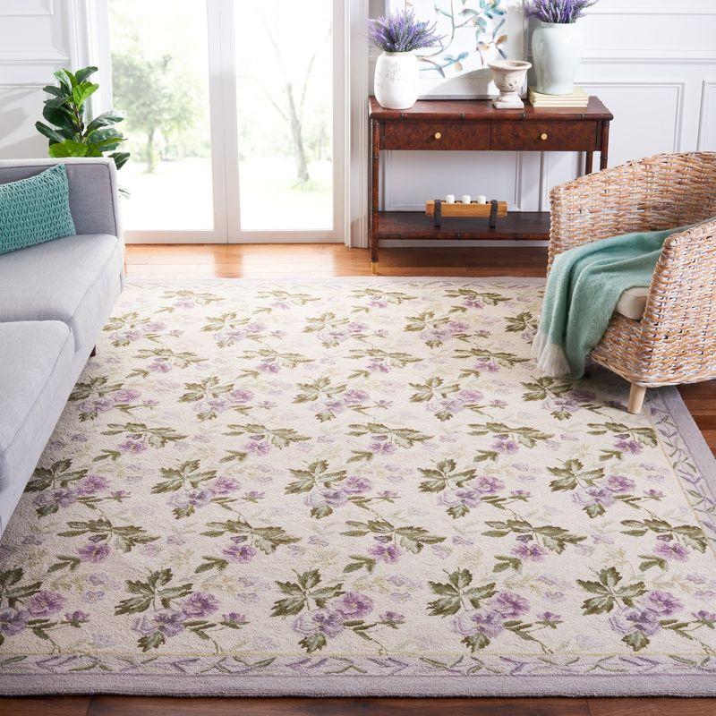 Ivory Floral Hand-Knotted Wool Rectangular Area Rug