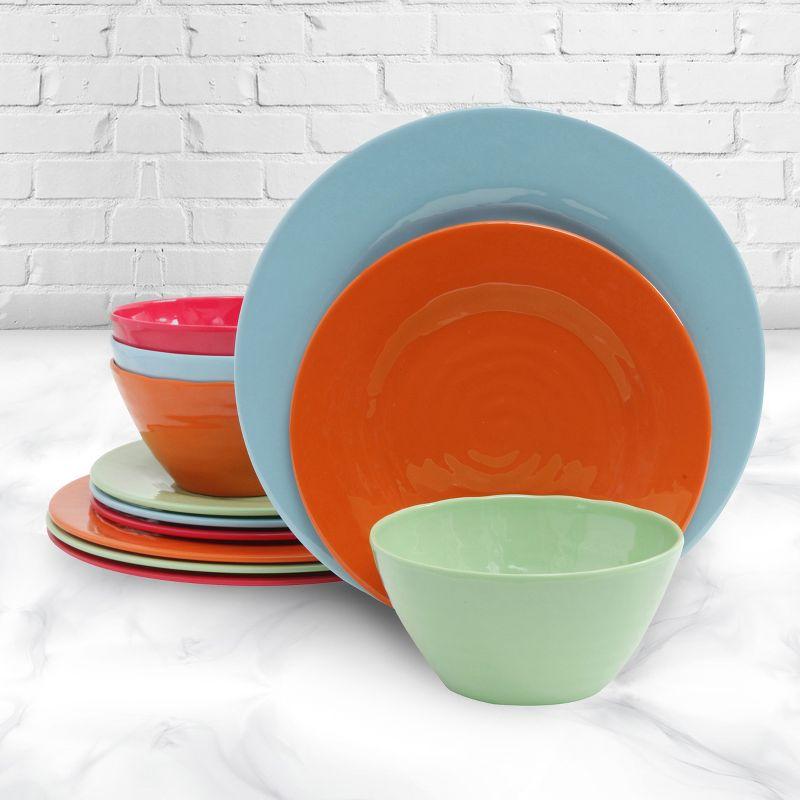 Gibson Brist 12 Piece Melamine Dinnerware Set in Assorted Colors