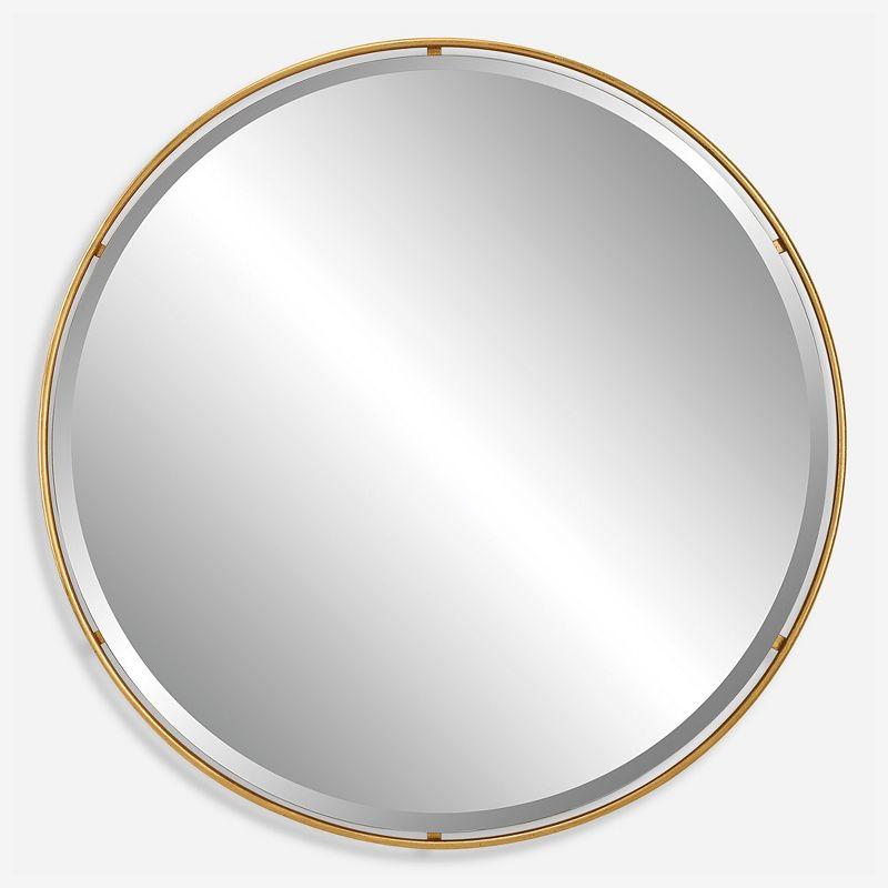 Antiqued Gold Leaf Round Beveled Mirror